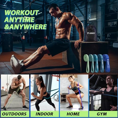 LEEKEY Pull Up Assistance Bands,5-125LB Resistance Bands with Grip、Door Anchor、Gym Bag - Exercise Bands for Full-Body Training, Fitness, Physical Therapy -USA Original Patent - style: 5-125LBS BLUE
