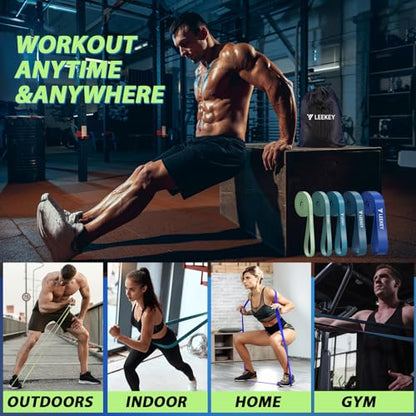 LEEKEY Pull Up Assistance Bands,5-125LB Resistance Bands with Grip、Door Anchor、Gym Bag - Exercise Bands for Full-Body Training, Fitness, Physical Therapy -USA Original Patent - style: 5-125LBS BLUE