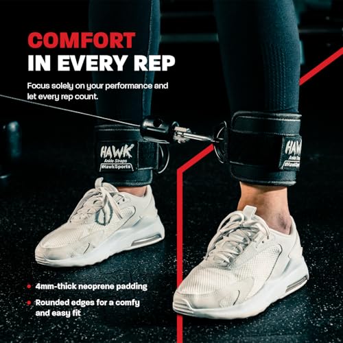Hawk Sports Ankle Straps for Cable Machines for Enhanced Booty, Glute, Leg & Other Lower Body Workouts, Strong and Portable Glute Kickback Ankle Strap (Pair) for Safely Weightlifting an Extra 220 lbs.
