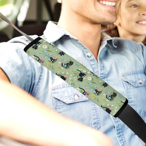 2 Pack Soft Padded Seat Belt Cover for Girls and Boys, All Vehicles, Black Cat Flower Harness Pads Strap, Anti-Slip Pad - color: Pattern 1121