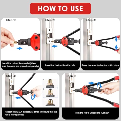 WETOLS 16" Rivet Nut Tool, Professional Rivet Nut Tool Kit with 11 Metric & Inch Mandrels M3 M4 M5 M6 M8 M10 M12, 10-24, 1/4-20, 5/16-18, 3/8-16, 110pcs Rivnuts and Blow Carry Case - WE-889 - size: 16" rivet nut tool with 11 mandrels