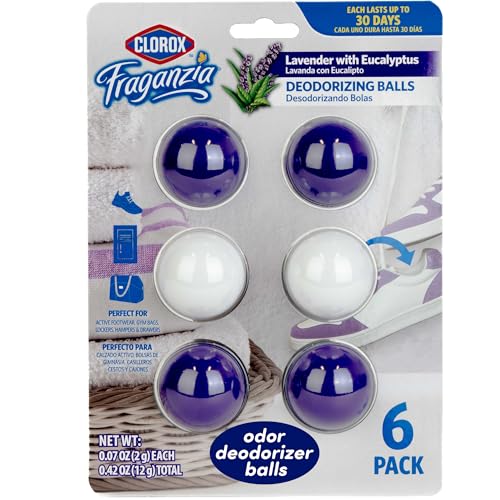Clorox Fraganzia Deodorizing Balls with Lavender and Eucalyptus Scent, Battery-Free Shoe and Small Space Odor Eliminator with Up to 30 Days of Freshness, 6 Count Pack - size: 6 Count (Pack of 1)