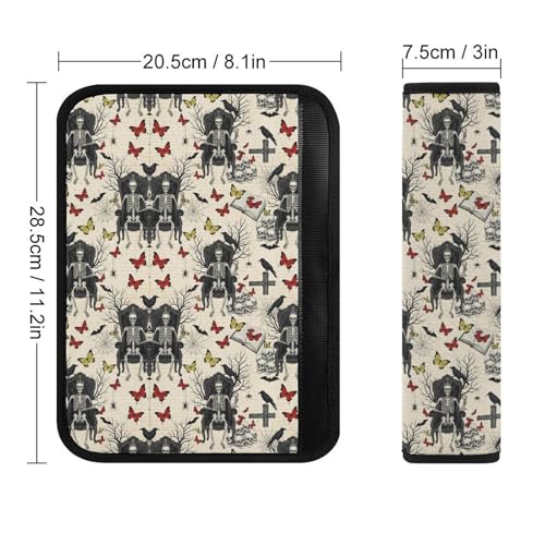 2PCS Gothic Ghost Skeleton Punk Skull Car Seat Belt Pad Universal Fit Seat Belt Covers Cushion for Kids, Car Seats Pushchair Strollers High Chair Pushchair, Easy Install (No Tool) - color: Pattern 12