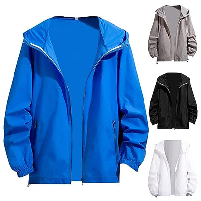 Lolvmvchi Mens Rain Jacket Lightweight Hooded Windbreaker Distressed Softshell Jackets Raincoat for Hiking - color: Blue, size: 3X-Large