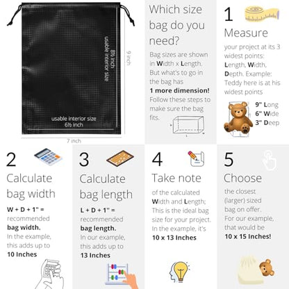PALTERWEAR Tech-Weave PU-Coated Drawstring Bags (Set of 5) Water-Resistant, Directional-Stretch Travel Organizers for Gym, Beauty, Tech Gear - Strong Wipe-Clean (Black 3D, 7 x 9 In) - size: 7 x 9 Inch