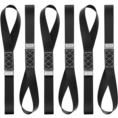 AUGO Heavy Duty Soft Loops –Pack of 6-1.5” x 17” Tie Down Anchor Straps for Use w/Ratchet Strap Hooks – 3000Lb Load Capacity & 10,000Lb Break Strength – Great for Motorcycle, Bike, Roof Rack, Etc. - color: Black, size: 17 Inch