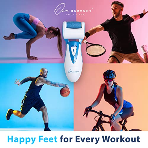 Electric Callus Remover: Rechargeable Electronic Foot File CR900 by Own Harmony (Powerful Motor) Best Pedicure Tools w 3 Rollers Professional Pedi Feet Care Sander for Cracked Heels and Hard Skin - color: Blue