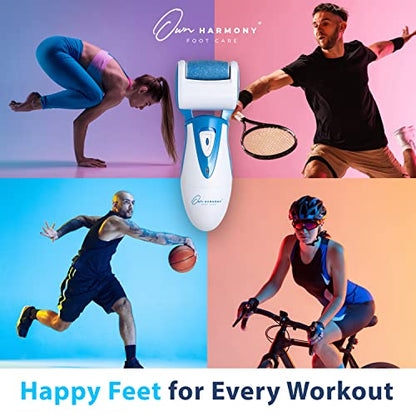 Electric Callus Remover: Rechargeable Electronic Foot File CR900 by Own Harmony (Powerful Motor) Best Pedicure Tools w 3 Rollers Professional Pedi Feet Care Sander for Cracked Heels and Hard Skin - color: Blue