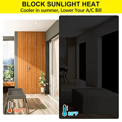 FADOTY 100% Blackout Curtains 2 Pack, 57"x 118" Black Out Window Cover | Blackout Window Film Shades Blinds, Cuttable, No Drill, Sun Heat Light Blocker for Bedroom, Nursery, Media Room, RV, Black - color: Black, size: 57"W x 118"H (Pack of 2)
