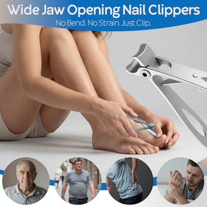 5Pcs Ingrown Toenail Removal Kit, Thick Toenail Clippers for Seniors, Heavy Duty Toenails Clippers for Men, Slanted Nail Clipper with Long Handle, Angled Head Toe Nail Clipper Senior Gift (Silver) - size: 5Pcs Nail Clippers Set-silver