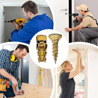 Short Expansion Screw Stable Fixing Carbon Steel | Cabinet Hinge Repair Screw for Tiles Stone Wood Concrete Hollow Walls Plasterboard Wardrobe Doors Kitchen Bathroom Fixtures