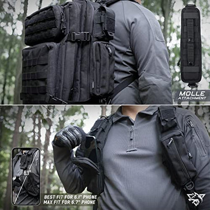 WYNEX Molle Accessories Pouch of Double Zipper Pocket Version, Backpack Strap Pouch Shoulder Strap Molle Attachment Tactical Accessories Bag Shoulder Starps Zipper Pocket Additional Phone Holder - color: Black-1Pcs