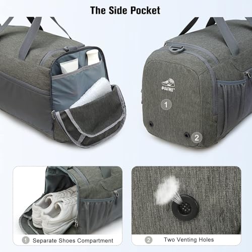 G4Free 45L/60L 3-Way Duffle Backpack Gym Bag with Wet Pocket & Shoes Compartment Sports Travel Weekender Overnight Duffel Bag | with Wet Pocket, Weekender Overnight Duffel Bag, Grey - color: Grey, size: 45L