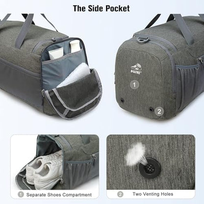 G4Free 45L/60L 3-Way Duffle Backpack Gym Bag with Wet Pocket & Shoes Compartment Sports Travel Weekender Overnight Duffel Bag | with Wet Pocket, Weekender Overnight Duffel Bag, Grey - color: Grey, size: 60L