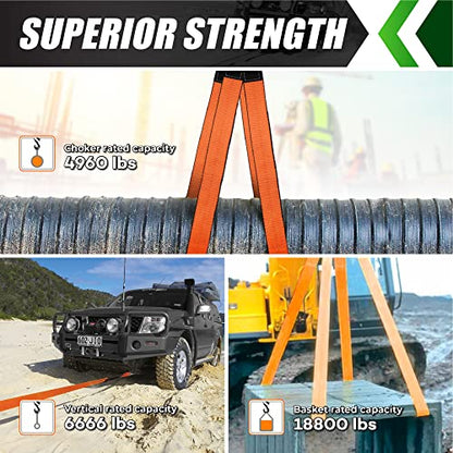 2”x3FT & 2”x7FT Sturdy Lift Sling Strap, 18800lbs Heavy Duty Web Sling-4PCS | Eye-Eye Nylon Strap for Hoist, 2-Ply Polyester Rigging Straps, Tree Saver Recovery Straps Web Sling Winch
