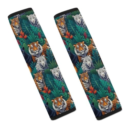 2 Piece Jungle Animals Lion Tiger Leopard Print Car Seat Belt Pad Breathable Seat Belt Cushion for Child, Stroller Pushchair High Chair, Easy Install (No Tool) - color: Pattern 111