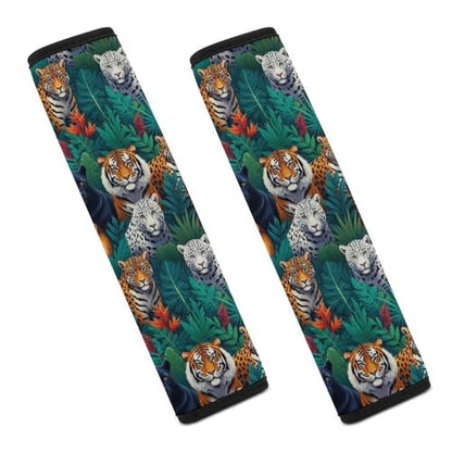 2 Piece Jungle Animals Lion Tiger Leopard Print Car Seat Belt Pad Breathable Seat Belt Cushion for Child, Stroller Pushchair High Chair, Easy Install (No Tool) - color: Pattern 111