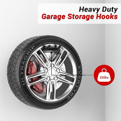 Ultrawall Garage Storage Hooks, Heavy Duty Steel Tool Organizer, 12.4 Inch Wall Mount Hangers Racks for Car Tires, Ladders, Chairs, Ropes and Garden Tools, 2 Pack - size: 2 Pack