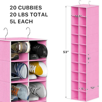 Simple Houseware 20 Section Shelves Hanging Shoes Organizer, Pink | Dual Metal Hooks, 10 Tier, Holds Up to 20 lbs, for Narrow Space - color: Pink