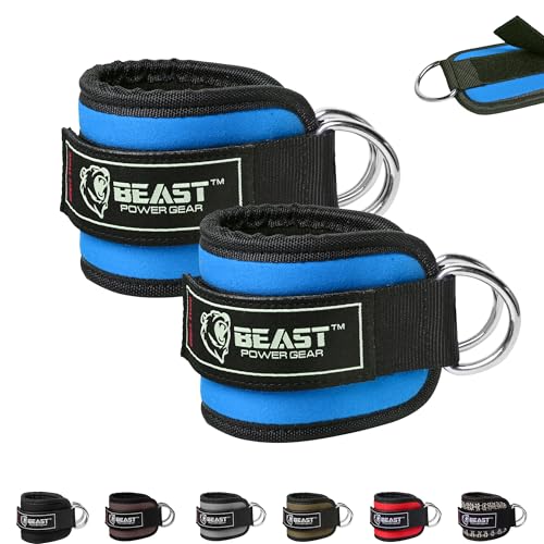 Beastpowergear Padded Ankle Strap Single & Pair for Cable Machine, Kickbacks, Glutes, Abs and Hip Workouts, Leg Extensions Adjustable strap for Men Women - color: Blue, size: Pair