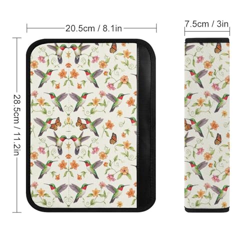 2PCS Hummingbird Monarch Butterfly Floral Seat Belt Cover Breathable Automotive Seat Belt Protector for Adult Use, Most Cars, Pressure Relief - color: Pattern 653