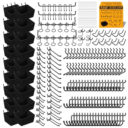 ELEAD 286-Piece Extra Thick Pegboard Hooks Set, 1/4" Heavy Duty Black Peg Board Organizer Accessories with Bins, Metal Pegboard Accessories with Pegs Lock, Peg Board Hooks for Hanging - color: 286-Piece Extra Thick Black