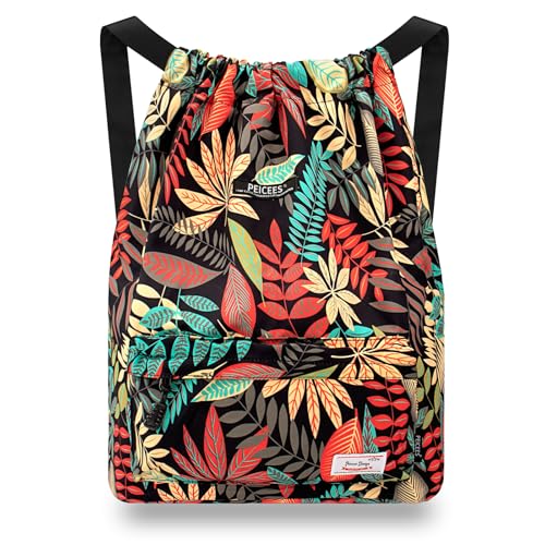 Peicees Waterproof Drawstring Sport Bag Lightweight Sackpack Backpack for Men and Women | Waterproof - color: X_red Leaves