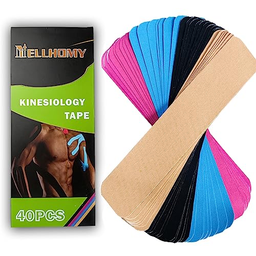 40CT Precut Kinesiology Tape Strips, Athletic Sports Muscle Support | 4 colors 2"x10" latex-free cotton elastic kinetic tape for exercise, daily recovery, joint & muscle pain relief - color: Mix-4, size: 40PCS