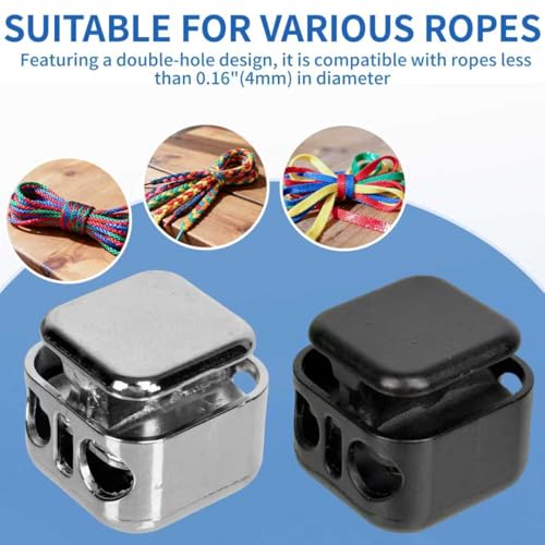 12 Pcs Cord Locks for Drawstrings, Double Hole Metal Cord Lock End Stopper Fastener Slider Toggles Draw String Clips for Lanyard Paracord Drawstrings