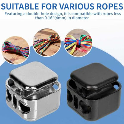 12 Pcs Cord Locks for Drawstrings, Double Hole Metal Cord Lock End Stopper Fastener Slider Toggles Draw String Clips for Lanyard Paracord Drawstrings