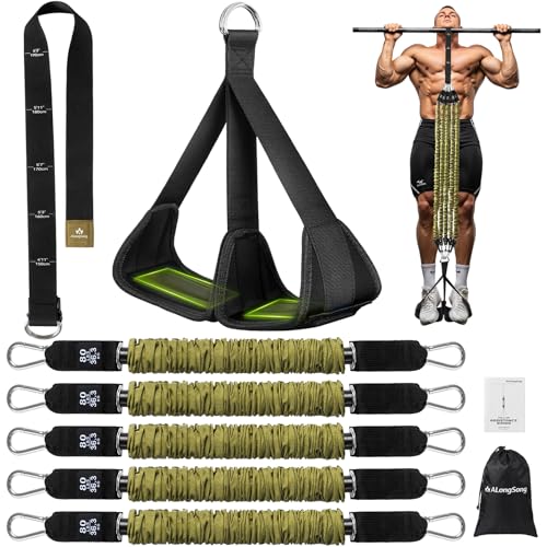 ALongSong Pull Up Assistance Bands with Foot Support Pedal - Upgraded Heavy Duty Resistance Bands Adjustable Weight/Height with 80Lbs Bands&Measured Strap for Strength Training Home Gym - color: Green, size: 4 Bands with 80lbs