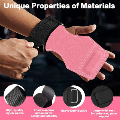Weight Lifting Wrist Strap, Double-Layer Leather Wrist Straps for Gym Strength Training Weightlifting,Deadlift and Powerlifting, Enhance Grip Strength Neoprene Padding Gym Workout Lifting Straps Men/Women Pair - color: Pink