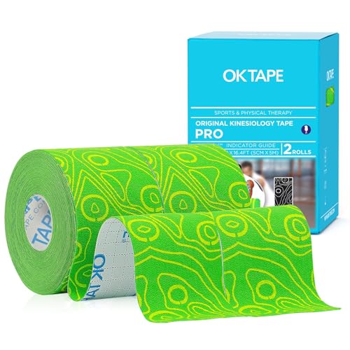 OK TAPE PRO Kinesiology Tape Uncut Roll, Elastic Physical Therapy Tape | 2 Inch Athletic Tape for Pain Relief, Muscle Support, Kinetic Tape, Water Resistant, 16.4Feet -Green 2 Rolls - color: Green, size: 2 Rolls