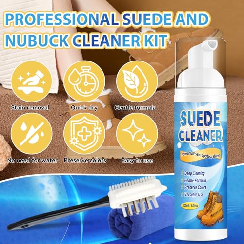 Bondtech Suede Shoe Cleaner Kit, Nubuck & Suede Cleaner with Brush & Towel, Foam Removes Dirt and Stains from Shoes, Boots - size: 200ml 1pack