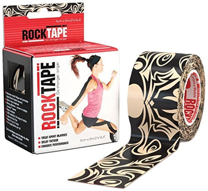 RockTape Extra Sticky Kinesiology Tape - Athletic Tape for Muscle Pain Relief, Injury Recovery - Microscopic Skin Lifting & Decompression - Sweat & Water Resistant - color: Tatoo, style: STANDARD