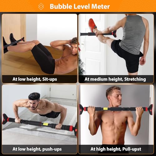 Pull Up Bar for Doorway,Adjustable Chin Up Bar for with Level Meter | 440 LBS Max Load,No Screws Needed - color: Red 4