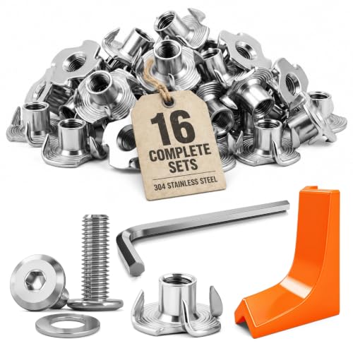 1/4"-20 T-Nut Installation Kit with Drill Guide, 16-Set 304 Stainless Steel | Complete installation kit with drill guide for straighter holes, secure fastening, and faster DIY assembly
