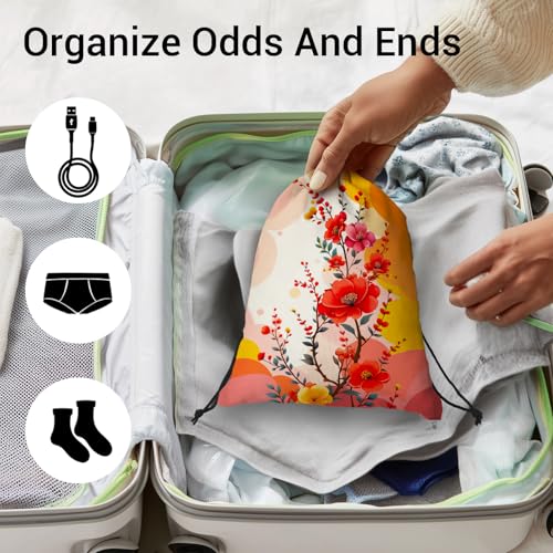 Gymnastics Grip Bag Lightweight Small Drawstring Grip Bags for Gymnasts - color: Flower Art-red
