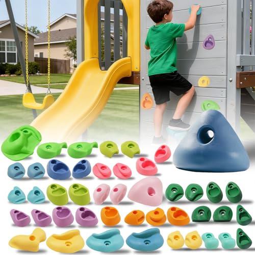 45 PCS Rock Climbing Holds for Kids,Rock Climbing Wall Grips Climbing Rocks Wall Kit for Indoor and Outdoor Playground Play Set with Hardware（Pastel Color） - color: 45pcs-macaron