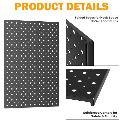Pegboard Smith Metal Pegboard Panels, 16" x 12" Heavy-Duty Steel Peg Boards for Garage Tool Storage, Wall-Mounted Pegboard Organizer System (Pack of 4, Black) - color: Black
