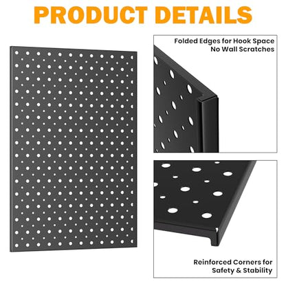 Pegboard Smith Metal Pegboard Panels, 16" x 12" Heavy-Duty Steel Peg Boards for Garage Tool Storage, Wall-Mounted Pegboard Organizer System (Pack of 4, Black) - color: Black