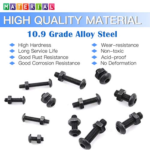 Glarks 510Pcs M3 M4 M5 Alloy Steel Button Head Socket Cap Bolts Screws with Nuts Assortment Kit, Black Oxide Finish(Button Head) - size: Hex Button Head Cap Screws Set