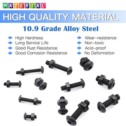Glarks 510Pcs M3 M4 M5 Alloy Steel Button Head Socket Cap Bolts Screws with Nuts Assortment Kit, Black Oxide Finish(Button Head) - size: Hex Button Head Cap Screws Set