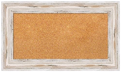 Amanti Art Natural Cork Board for Wall, 17x29 Vision Board with White Frame, Small Corkboard Office Decor for Home Organization, Cottage Corkboard Pinboard to Display Items for Home Organization in - color: Alexandria White Wash, size: 17" x 29"