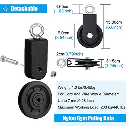 SERTT Gym Pulley System, Fitness Swivel Pulley Wheel with Hanging Strap Carabiner, Swivel Pulley Block for DIY Home LAT Pulldown and Lift Cable Machine - color: 2 PCS