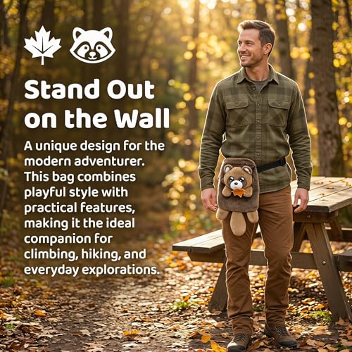 Raccoon Rock Chalk Bag, Funny Outdoor Rock Climbing Powder Bag with Adjustable Waist Belt, Drawstring Closure Bouldering Chalk Pouch for Climbers
