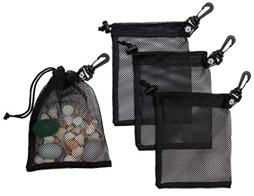 PALTERWEAR Small Mesh Drawstring Bag With Clip and Toggle Closure (Set of 4, Black, 6 x 8 inch) for Watersports, Outdoor, Gym - size: 6 x 8 inch