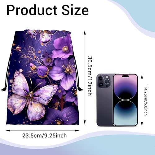 Abstract Flower Butterfly Grip Bags for Gymnasts Purple Adjustable Gymnastics Drawstring Gym Bag - color: Butterfly Flower Art-purple