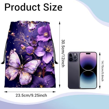 Abstract Flower Butterfly Grip Bags for Gymnasts Purple Adjustable Gymnastics Drawstring Gym Bag - color: Butterfly Flower Art-purple