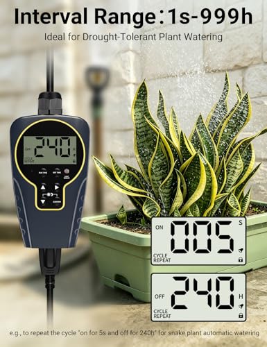 Techbee Repeat Cycle Timer Plug Outlet, 15A 1HP | 1 s to 999 h Interval, Short/Long On-Off, Countdown, Light Sensor, Waterproof for Outdoor